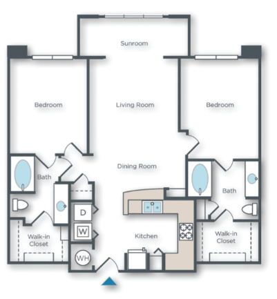 Floor plan for 2 beds, 2 baths, 1176 sqft
